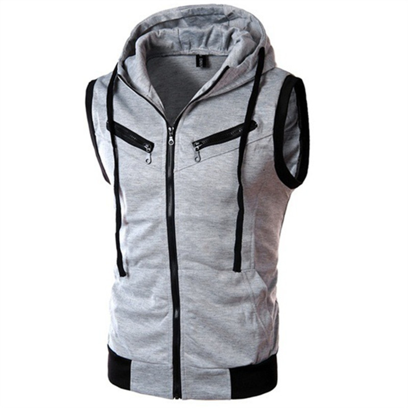 Reflective Running Jacket - New Men's Hooded Sleeveless Vests Solid